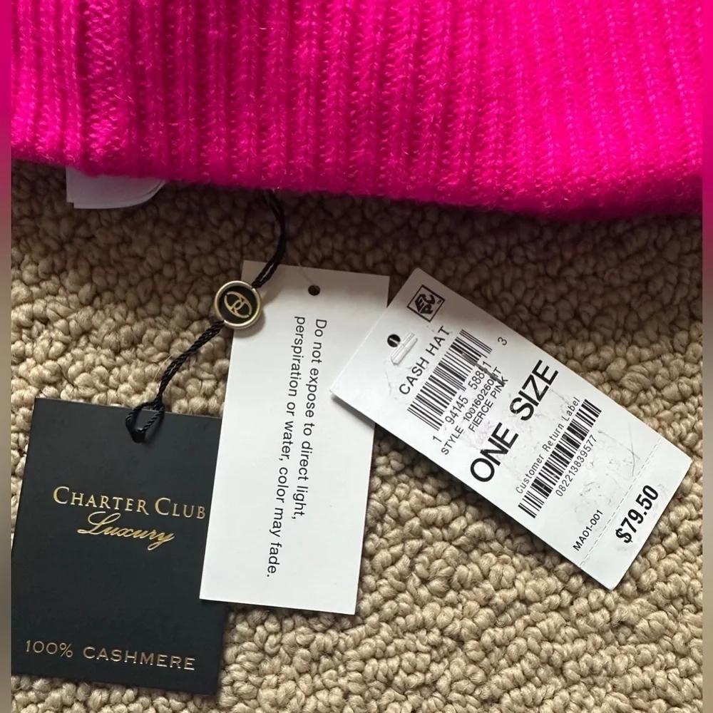Charter Club Cashmere beanie, fierce pink